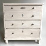 COMMODE, 19th century North European Gustavian style grey painted with four drawers, 88cm x 92cm H x