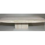 TRAVERTINE COFFEE TABLE, 1970's rectangular with plinth support, 150cm x 70cm x 40cm H.