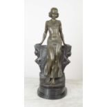 EGYPTIAN DANCER, Art Deco style, bronze on variegated marble base, 56cm H.