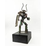 CONTEMPORARY SCHOOL SCULPTURE, made of machine and electrical parts, on block stand, 62cm H.