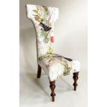 NURSING CHAIR, Victorian tall back with turned supports and Glasgow printed hand block printed '