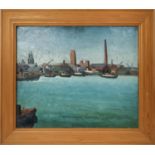 EARLY 20th CENTURY SCHOOL IN MANNER OF THEODRORE ROUSELL 'Tay Wharf, Woolwich', oil on canvas,