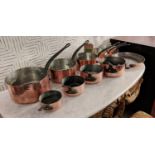 BATTERIE DE CUISINE, comprising of a graduated set of five copper pans plus a further five various