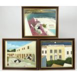 MID 20th CENTURY GREEK SCHOOL 'Greek Villas', a set of three oils on canvas, 50cm x 59cm each,