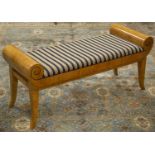 WINDOW SEAT, 54cm H x 121cm x 45cm, Biedermeier style birch with striped upholstery.