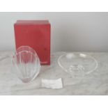 BACCARAT CRYSTAL VASE, by Robert Rigot, of shell form, boxed, along with a Steuben glass centerpiece