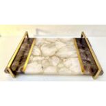 TRAY, purple and white quartz, gilt metal handles, 40cm x 25cm.