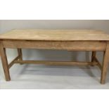 FARMHOUSE TABLE, 19th century English sycamore planked and ash stretchered rectangular with