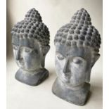 BUDDHA HEADS, a pair, 72cm H, faux carved stone. (2)