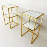 SIDE TABLES, a pair, gilt metal with inset mirror, 61cm x 30cm x 30cm. (2)