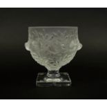 LALIQUE ELIZABETH VASE, with sparrows in relief amongst branches in frosted glass, signed Lalique
