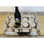 WINE BOTTLE HOLDER, 12cm x 50cm x 39cm, polished metal, twelve bottle divisions.