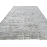 CONTEMPORARY SILK CARPET, 300cm x 200cm, geometric silver field.