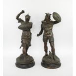 PIERRE-LOUIS DETRIER (French, 1822-1897) 'Warriors', a pair of bronze statues, inscribed 'Detrier'