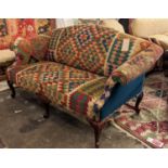 SOFA, 90cm H x 175cm W, George III style beechwood, in kilim and blue velvet upholstery.