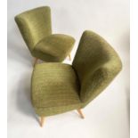 SALON CHAIRS, a pair, 62cm W, Danish 1960's, ribbed green chenille and splay supports. (2)