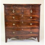 SCOTTISH HALL CHEST, 19th century flame mahogany with three beaded frieze drawers above five