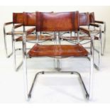 DINING ARMCHAIRS, a set of six, Bauhaus style chrome cantilever armchairs with stitched natural