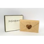 YVES SAINT LAURENT VINTAGE ENVELOPE CLUTCH, with front flap magnetic closure and wooden hearth