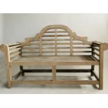 LUTYEN STYLE GARDEN BENCH, silvery weathered teak after a design by Sir Edwin Lutyens, 165cm W.