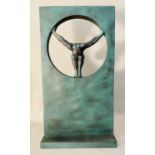 CONTEMPORARY SCHOOL SCULPTURAL STUDY OF DIVER, cold cast resin, faux verdigris finish, 81x44x25.