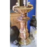 GARDEN URN ON PEDESTAL, 132cm H x 67cm W overall, Victorian design cast iron, pedestal 87cm H x 38cm