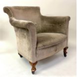ARMCHAIR, Edwardian silver green velvet and cord bound, 75cm W.