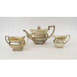 SILVER TEA SERVICE, three piece, comprising teapot, milk jug and twin handled sugar bowl,