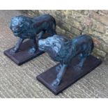 ROARING LIONS, a pair, each 42cm x 55cm L x 22cm W, faux bronze composite cast. (2)