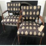 ARMCHAIRS, 60cm W, a pair, Danish teak 1970's with leaf upholstery. (2)