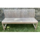GARDEN BENCH BY CONRAN, 146cm W, weathered teak, 1970's style, slatted and strut construction.