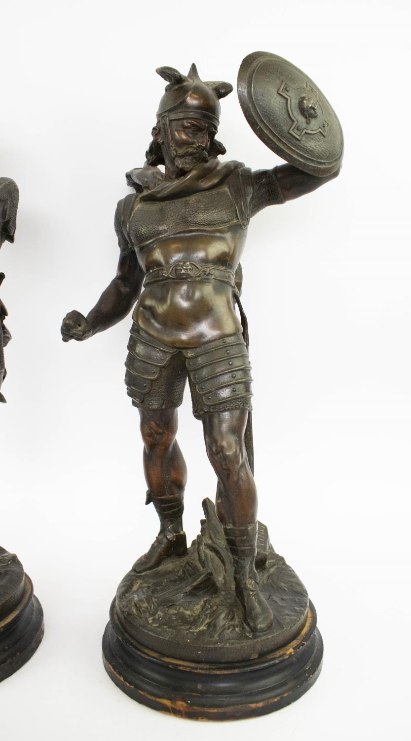 PIERRE-LOUIS DETRIER (French, 1822-1897) 'Warriors', a pair of bronze statues, inscribed 'Detrier' - Image 2 of 9