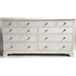LOW CHEST, George III design grey painted with nine drawers, 153cm x 46cm x 78cm H.