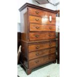CHEST ON CHEST, 120cm W x 188cm H x 60cm D George III mahogany with two short, six long drawers