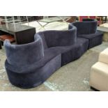 VERPAN CLOVER LEAF SECTIONAL SOFA BY VERNER PATON, in blue velvet, in three sections, two sections