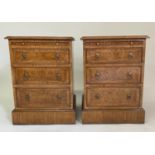 BEDSIDE CHESTS, a pair, 48cm W x 41cm D x 66cm H, Georgian style, burr walnut and crossbanded,