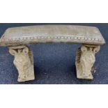 ARCHITECTURAL GARDEN BENCH, 115cm W, composite stone, stallion head supports.