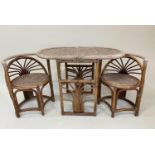 TERRACE SET, rectangular rattan-framed, wicker panelled and cane bound with two chairs, 102cm W x