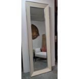 MIRROR, 232cm H x 76cm, polished metal with cream faux ostrich leather style board.