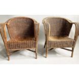 AIR MINISTRY WORLD WAR II AIRFIELD ARMCHAIRS, two cane bound stamped with crown and AM (Air