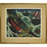 MANNER OF PETER LANYON 'St Ives Harbour', oil on board, inscribed St Ives lower left, 44.5cm x
