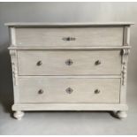 COMMODE, 19th century French grey painted with three long drawers, 103cm x 55cm x 88cm H.