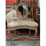 DRESSING TABLE, 107cm W x 50cm D, Louis XVI style grey painted with oval mirror above three drawers.