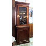 GLAZED BOOKCASE, 76cm x 216cm H x 38cm, Victorian mahogany in two sections with fixed shelves.