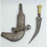 OMANI JAMBIYA/KHANJAR DAGGER, 19th century woven silver and repoussé scabbard and another bone