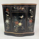 SIDE CABINET, bowfront lacquered and gilt Chinoiserie decorated with drawer and three doors, 80cm