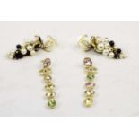 CHANEL EARRINGS, two pairs, gold tone, one pair with faux pearls each in the form of a grape vine;