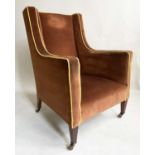 ARMCHAIR, Victorian mahogany with velvet and cord upholstery, 69cm W.