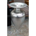 VASE, 89cm H x 44cm diam, contemporary silvered finish, on perspex stand.