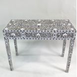 MOORISH CENTRE/SIDE TABLE, rectangular mother of pearl inlaid with two frieze drawers and square